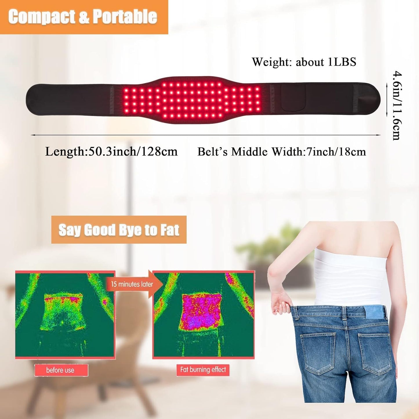 Cintura per Termoterapia a Infrarossi — Luce Rossa e Sollievo dal Dolore per Schiena e Vita